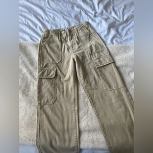 Zara Tan High Rise TRF Straight Leg Cargo Pants